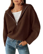 BTFBM Women’s Casual Long Sleeve Half Zip Pullover Sweaters Solid V Neck Collar Ribbed Knitted Loose Slouchy Jumper Tops