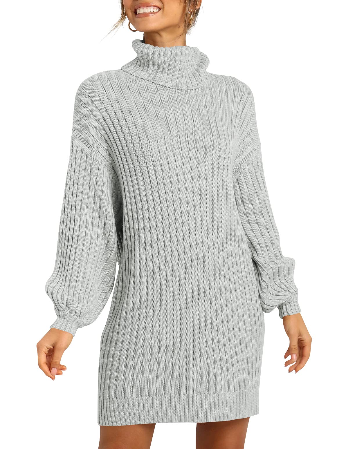 ANRABESS Women Oversized Sweater Dress Turtleneck Batwing Long Sleeve Ribbed Knit Loose 2024 Fall Winter Casual Short Dress
