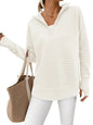 PRETTYGARDEN Womens Long Sleeve Quarter Zip Pullover Sweater Casual Loose V Neck Collared Ribbed Knit Jumper Tops Thumb Hole