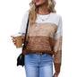 Women's Striped Color Block Sweater Long Sleeve Crewneck Casual Loose Fit Soft Knit Sweater Pullover Tops