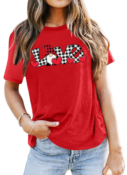 Valentine's Day Shirt for Womens Cute Gnomes T-Shirt Love Heart Printed Shirts Short Sleeve Graphic Tees Tops