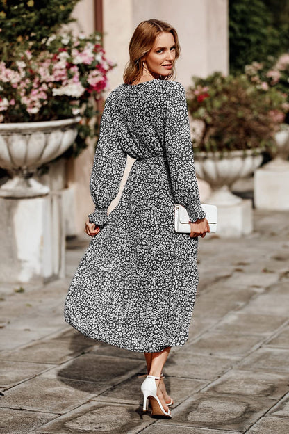 PRETTYGARDEN Women's Floral Print Boho Dress Long Sleeve Wrap V Neck Ruffle Belted A-Line Flowy Maxi Dresses