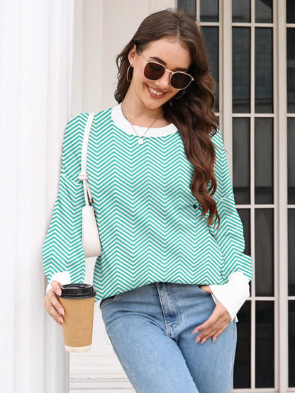 ETCYY Womens Oversized Sweaters Fall 2024 Fashion Clothes Trendy Batwing Sleeve Colorblock Striped Knit Pullover Sweater Tops
