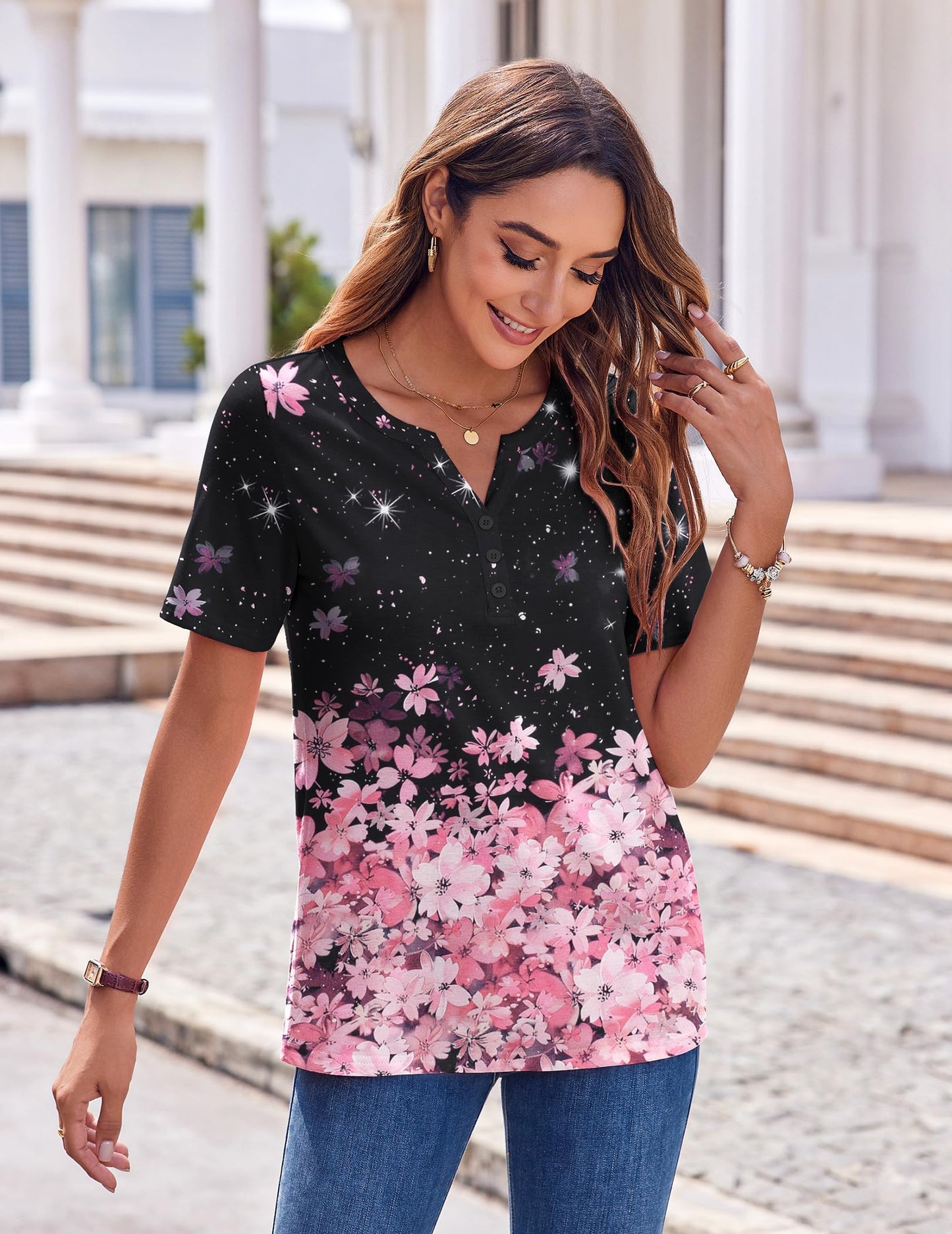 Zeagoo Womens Summer Tops Casual Short Sleeve V Neck Shirts Business Dressy Work Tunic Blouses