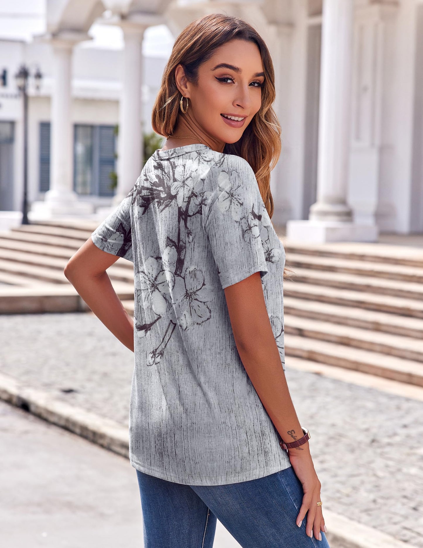 Zeagoo Womens Summer Tops Casual Short Sleeve V Neck Shirts Business Dressy Work Tunic Blouses