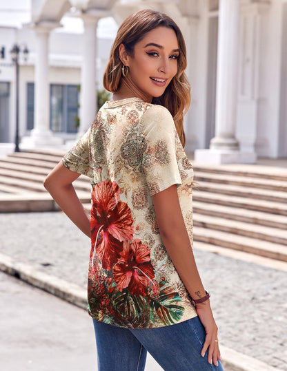 Zeagoo Womens Summer Tops Casual Short Sleeve V Neck Shirts Business Dressy Work Tunic Blouses
