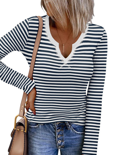 Zeagoo Womens Long Sleeve Shirts V-Neck Slim Fitted Knit Top Stretch Ribbed Basic Tee Casual Y2k Going Out T-Shirt