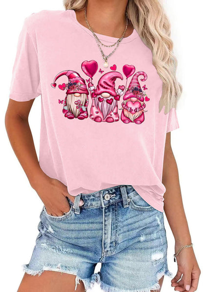 Valentine's Day Shirt for Womens Cute Gnomes T-Shirt Love Heart Printed Shirts Short Sleeve Graphic Tees Tops
