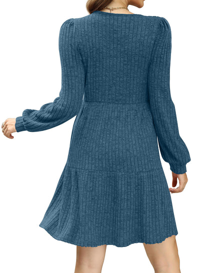 SAMPEEL Womens Square Neck Long Sleeve Fall Dresses Casual Babydoll Sweater Dress