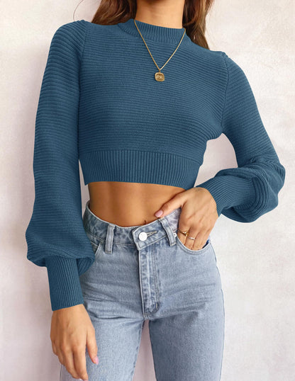 ZESICA Women's Fall Mock Neck Cropped Sweater Long Sleeve Soft Ribbed Knit Pullover Jumper Tops