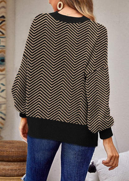 ETCYY Womens Oversized Sweaters Fall 2024 Fashion Clothes Trendy Batwing Sleeve Colorblock Striped Knit Pullover Sweater Tops