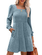 SAMPEEL Womens Square Neck Long Sleeve Fall Dresses Casual Babydoll Sweater Dress