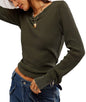 Women's Waffle Knit Tops Long Sleeve Shirts Slim Fitted Pullover Crewneck Shirt Fall Winter Tops 2024