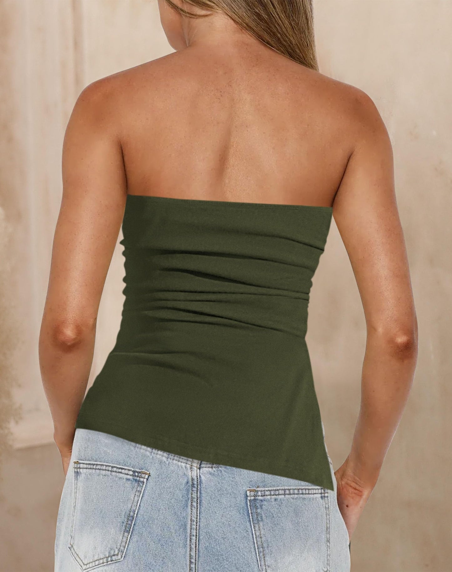 PRETTYGARDEN Womens Tube Top 2025 Summer Trendy Strapless Tops Going Out Outfits Ruched Asymmetrical Bandeau Shirts