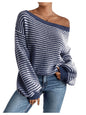 SOLY HUX Women's Off The Shoulder Striped Sweaters Oversized Long Sleeve Knit Pullover Tops