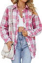 CHYRII Womens Button Down Flannel Shirts Long Sleeve Plaid Shackets Business Casual Blouse Top
