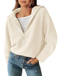 BTFBM Women’s Casual Long Sleeve Half Zip Pullover Sweaters Solid V Neck Collar Ribbed Knitted Loose Slouchy Jumper Tops