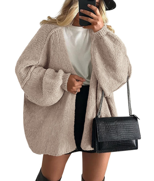 PRETTYGARDEN Womens Oversized Cardigan Sweaters 2024 Fall Long Lantern Sleeve Knit Open Front Lightweight Sweater