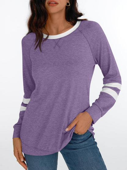 AUTOMET Womens Long Sleeve Shirts Color Block Casual Crewneck Tops Tshirt Basic Tees Fall Fashion Clothes Trendy Outfits
