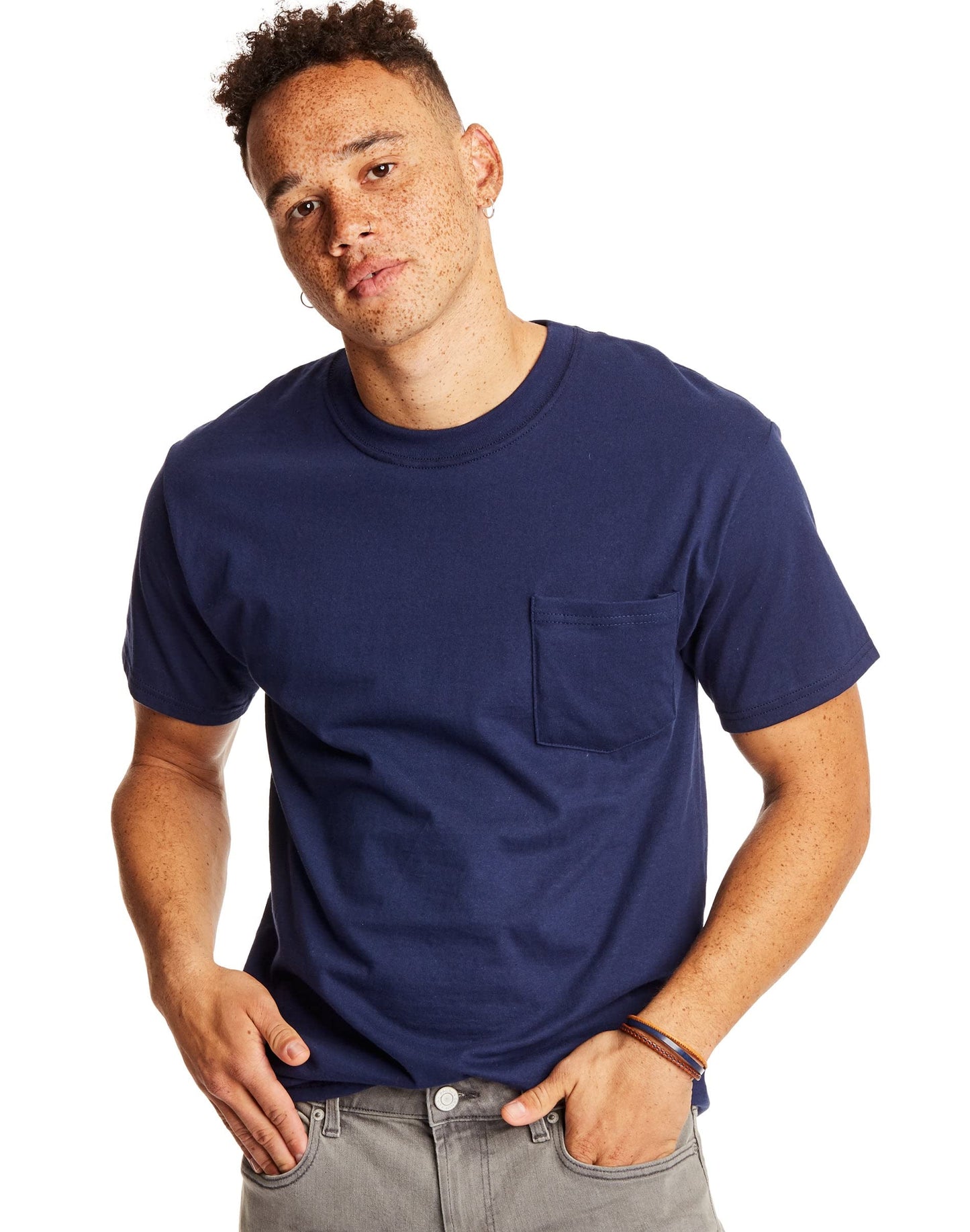 Hanes Men's Heavyweight Pocket T-Shirt, Beefy-T Full-Cut Cotton Pocket Tee for Men, Crewneck T-Shirt For Men, 1 or 2 Pack
