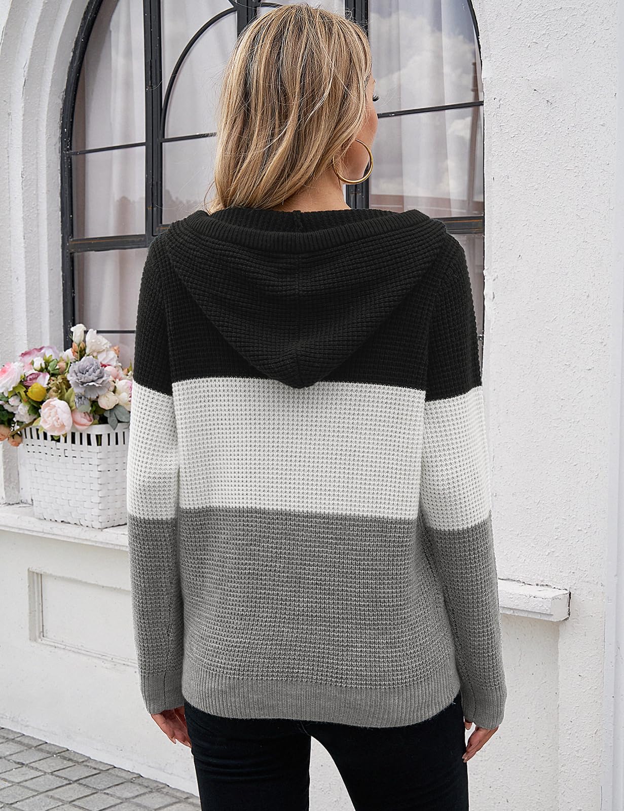CiCiBird Women Fall Hoodies Sweater Knit V Neck Tops Oversized Fashion Pullover Casual Long Sleeve Shirts with Pockets