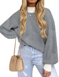 ZESICA Women's Fall Fashion Turtleneck Long Sleeve Striped Ribbed Knit Loose Pullover Sweater Tops