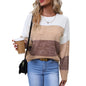 Women's Striped Color Block Sweater Long Sleeve Crewneck Casual Loose Fit Soft Knit Sweater Pullover Tops