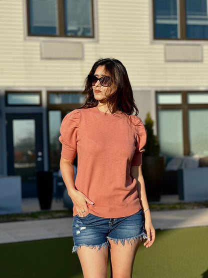 Women's Puff Short Sleeve Sweater Tops 2024 Spring Summer Trendy Crew Neck Casual T Shirts Blouses