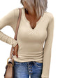 Zeagoo Womens Long Sleeve Shirts V-Neck Slim Fitted Knit Top Stretch Ribbed Basic Tee Casual Y2k Going Out T-Shirt