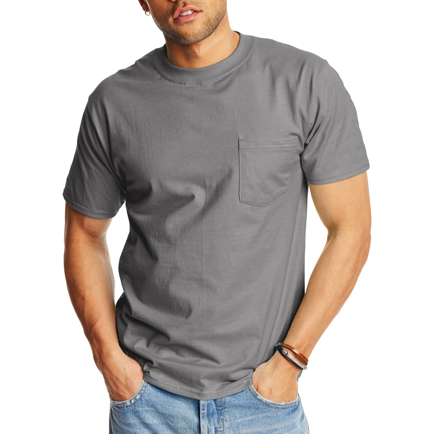Hanes Men's Heavyweight Pocket T-Shirt, Beefy-T Full-Cut Cotton Pocket Tee for Men, Crewneck T-Shirt For Men, 1 or 2 Pack