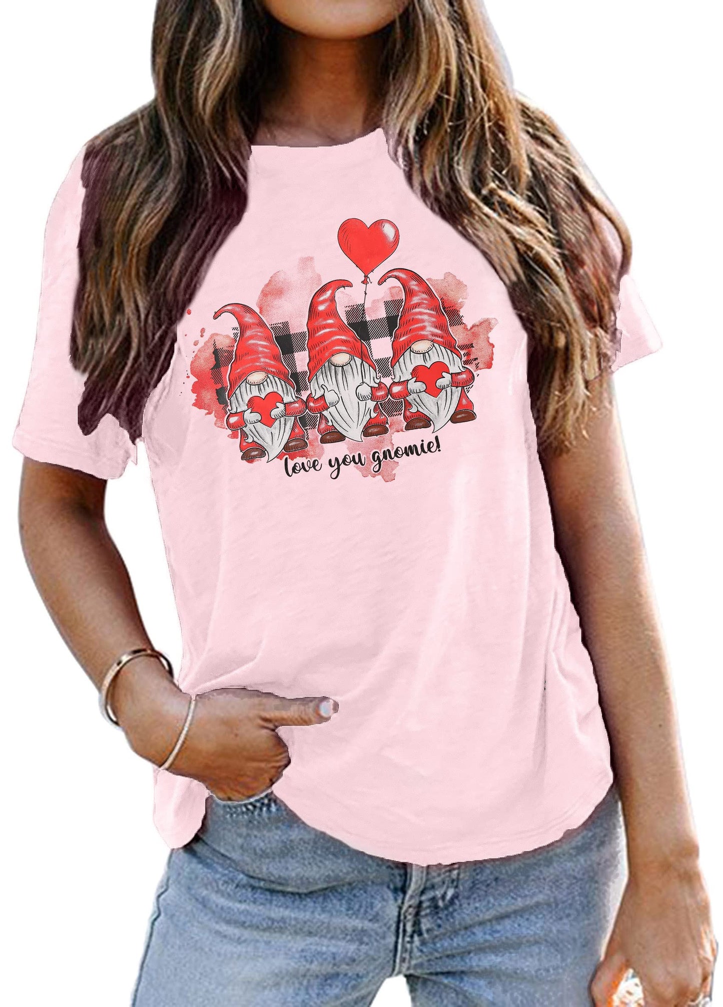 Valentine's Day Shirt for Womens Cute Gnomes T-Shirt Love Heart Printed Shirts Short Sleeve Graphic Tees Tops