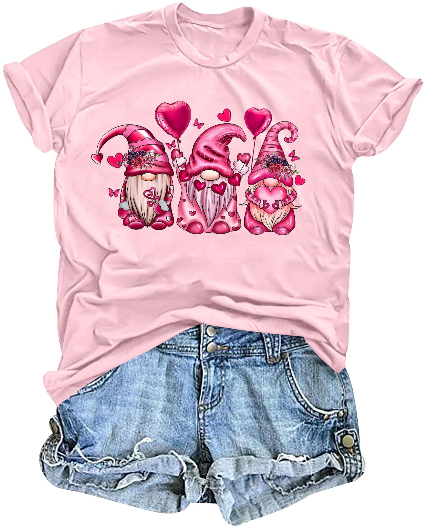 Valentine's Day Shirt for Womens Cute Gnomes T-Shirt Love Heart Printed Shirts Short Sleeve Graphic Tees Tops