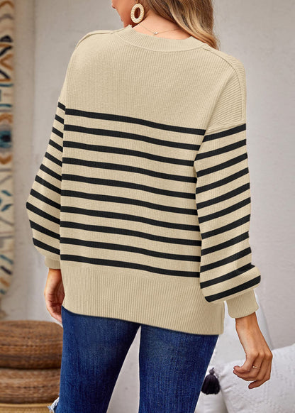 ETCYY Womens Oversized Sweaters Fall 2024 Fashion Clothes Trendy Batwing Sleeve Colorblock Striped Knit Pullover Sweater Tops
