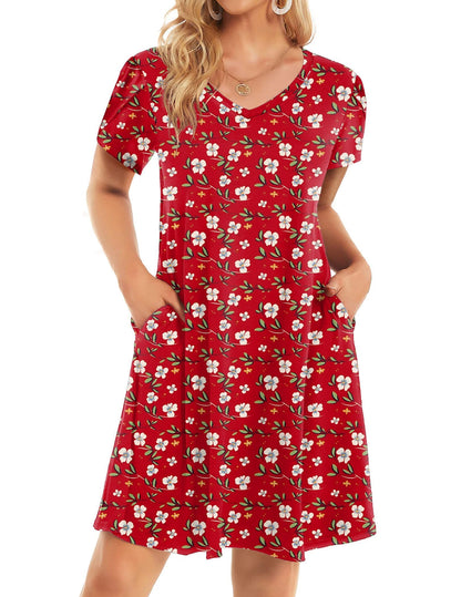 HOTOUCH Womens Summer Floral V Neck Dresses Beach Casual Short Sleeve T Shirt Dresses Swing Sundresses with Pockets 2025