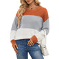 Women's Striped Color Block Sweater Long Sleeve Crewneck Casual Loose Fit Soft Knit Sweater Pullover Tops