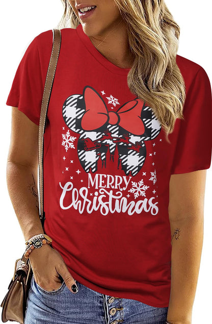 Merry Christmas Shirts for Women Xmas Holiday Tops Short Sleeve Tshirt Casual Graphic tees