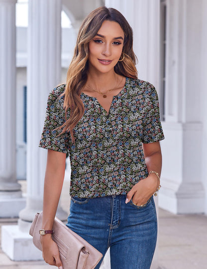 Zeagoo Womens Summer Tops Casual Short Sleeve V Neck Shirts Business Dressy Work Tunic Blouses