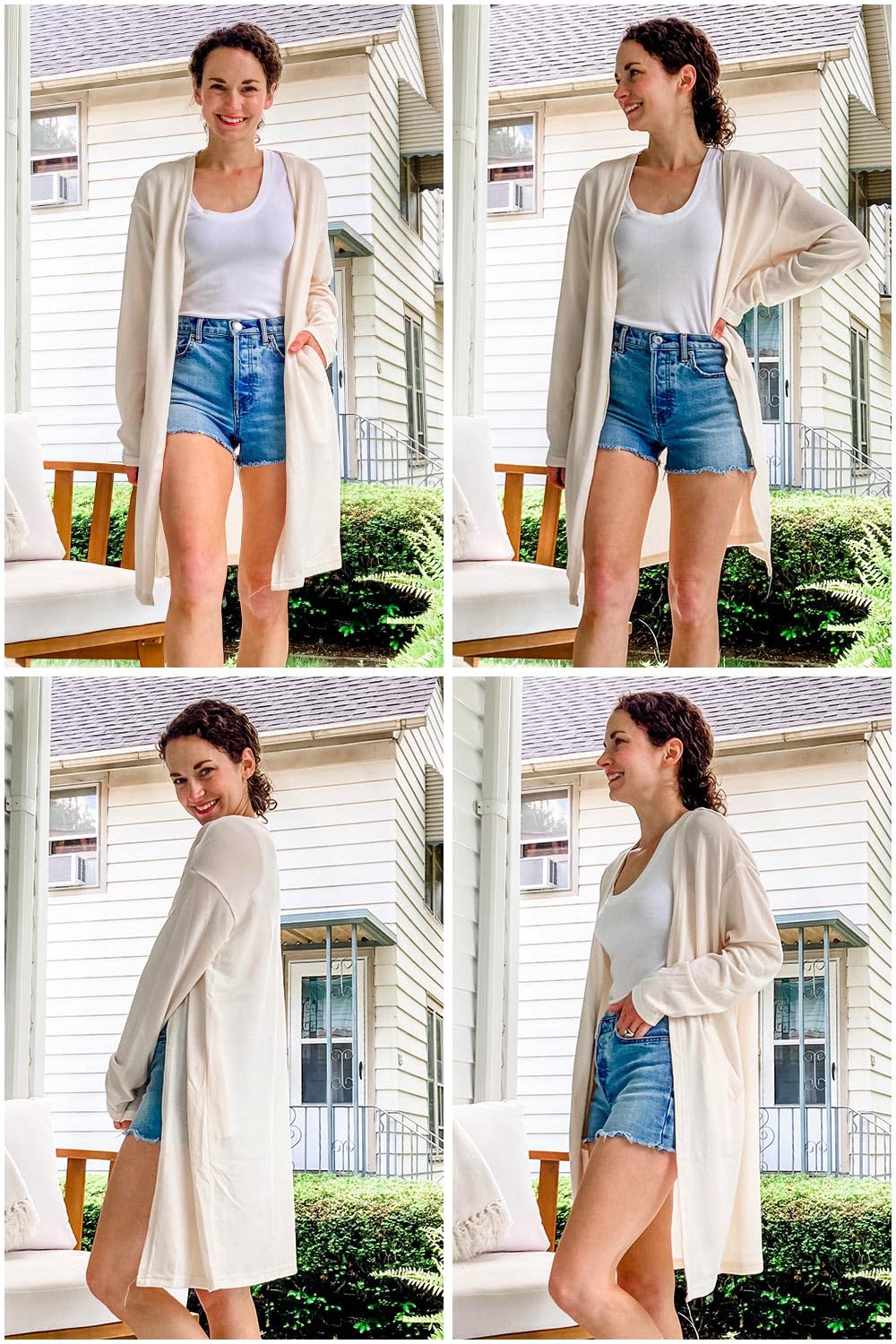 OUGES Women's Open Front Cardigan Shirt with Pockets Long Sleeve Lightweight Coat