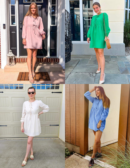 ZESICA Women's Dress Fall Long Puff Sleeve Self Tie Front Babydoll A Line Pleated Cute Mini Tunic Dresses 2025