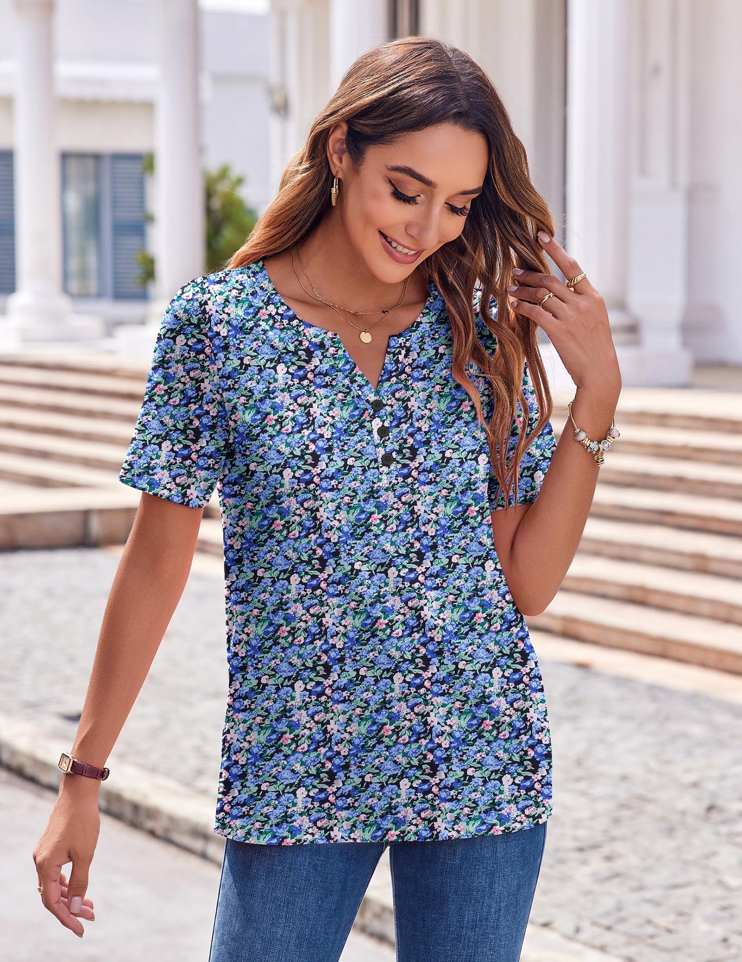 Zeagoo Womens Summer Tops Casual Short Sleeve V Neck Shirts Business Dressy Work Tunic Blouses