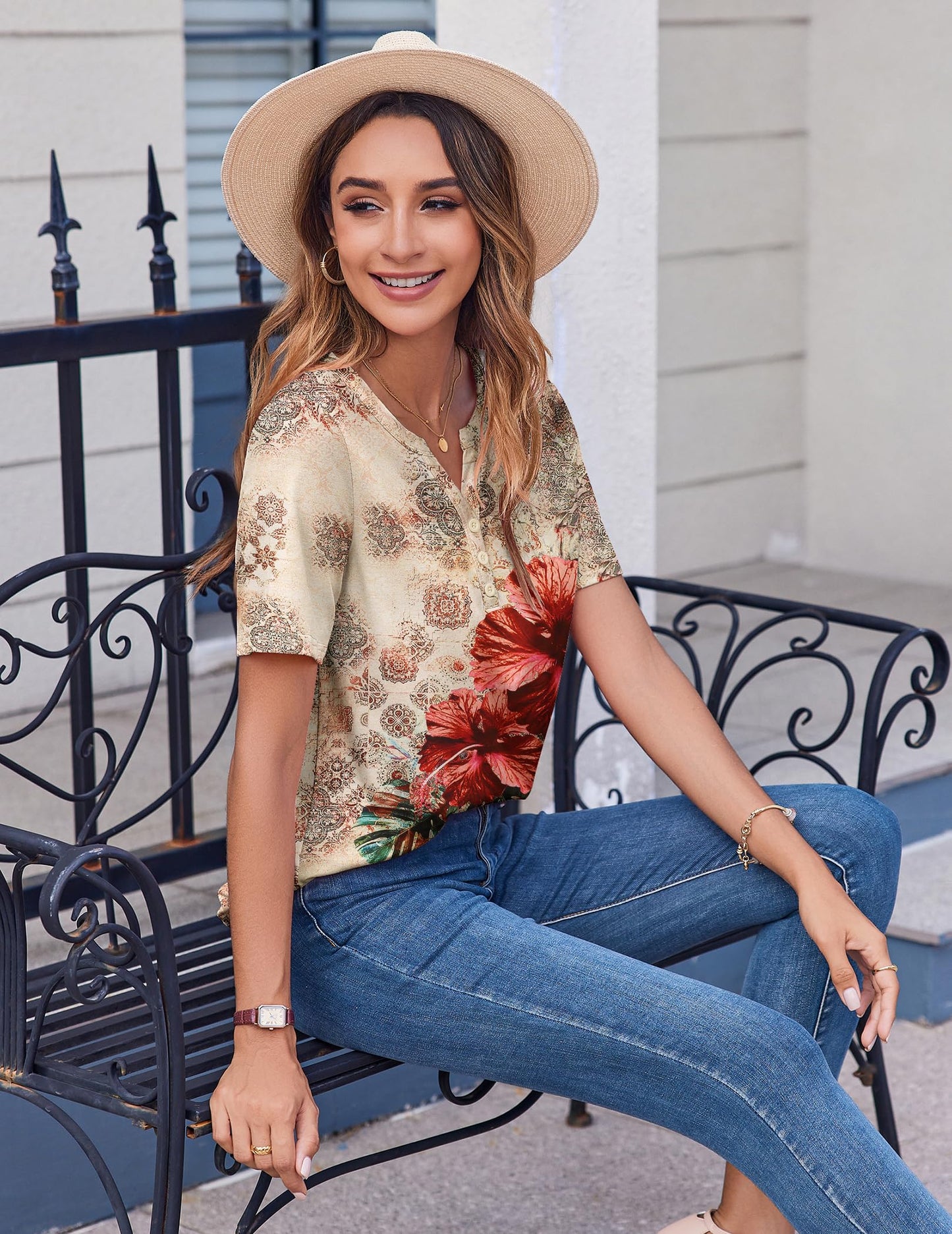 Zeagoo Womens Summer Tops Casual Short Sleeve V Neck Shirts Business Dressy Work Tunic Blouses