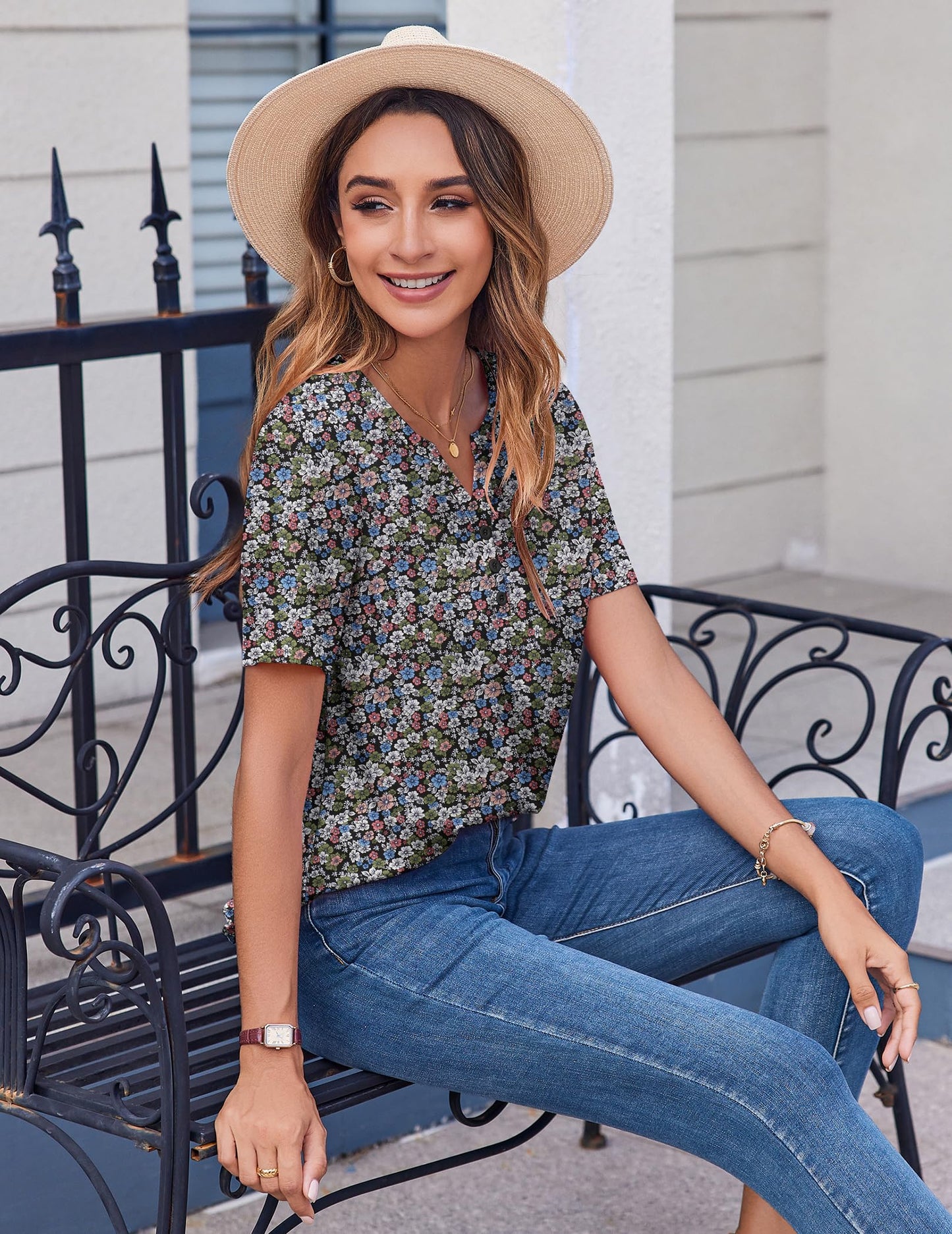 Zeagoo Womens Summer Tops Casual Short Sleeve V Neck Shirts Business Dressy Work Tunic Blouses