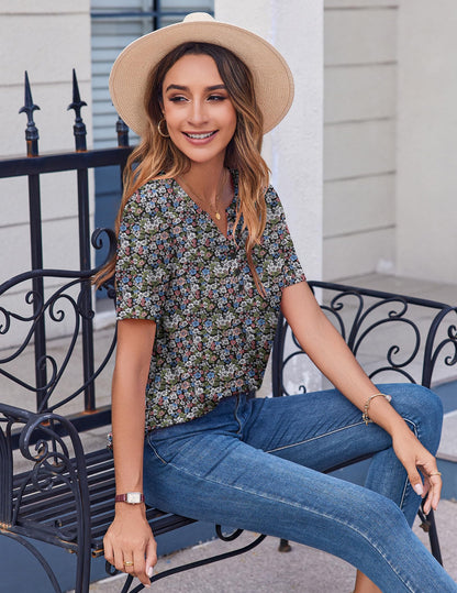 Zeagoo Womens Summer Tops Casual Short Sleeve V Neck Shirts Business Dressy Work Tunic Blouses