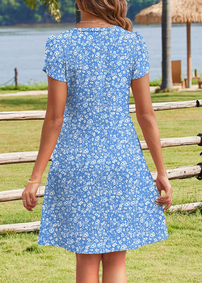 HOTOUCH Womens Summer Floral V Neck Dresses Beach Casual Short Sleeve T Shirt Dresses Swing Sundresses with Pockets 2025