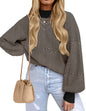 ZESICA Women's Fall Fashion Turtleneck Long Sleeve Striped Ribbed Knit Loose Pullover Sweater Tops