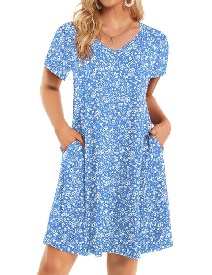 HOTOUCH Womens Summer Floral V Neck Dresses Beach Casual Short Sleeve T Shirt Dresses Swing Sundresses with Pockets 2025