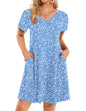 HOTOUCH Womens Summer Floral V Neck Dresses Beach Casual Short Sleeve T Shirt Dresses Swing Sundresses with Pockets 2025