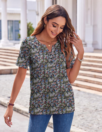 Zeagoo Womens Summer Tops Casual Short Sleeve V Neck Shirts Business Dressy Work Tunic Blouses