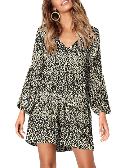 Amoretu Women Summer Tunic Dress V Neck Casual Loose Flowy Swing Shift Dress