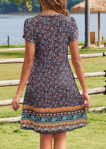 HOTOUCH Womens Summer Floral V Neck Dresses Beach Casual Short Sleeve T Shirt Dresses Swing Sundresses with Pockets 2025
